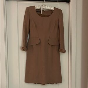 Alberta Ferretti Tan Long Sleeve Dress with mink Fur Trim